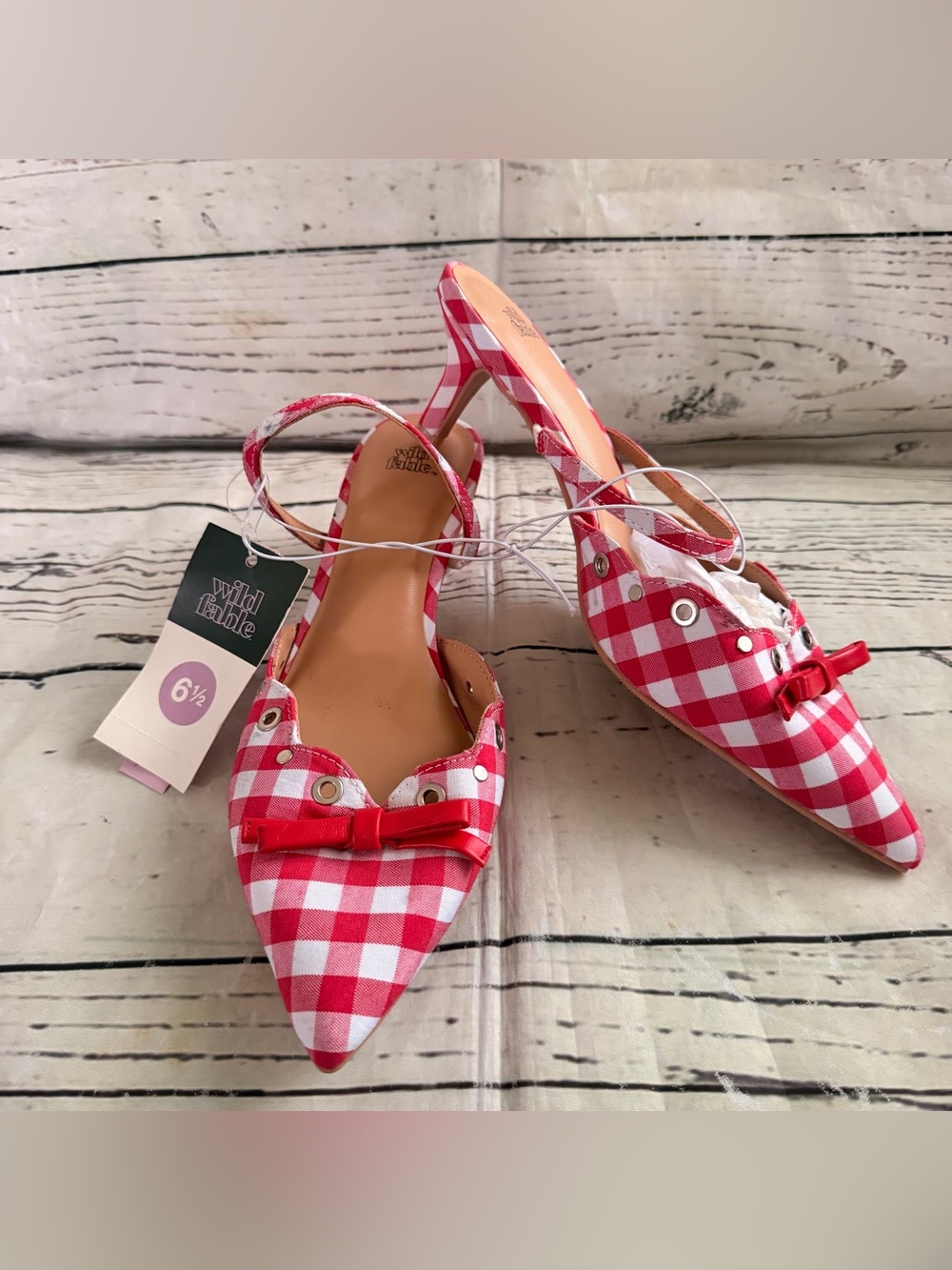 wild fable Red and White Gingham Pointed Slingback Flats
